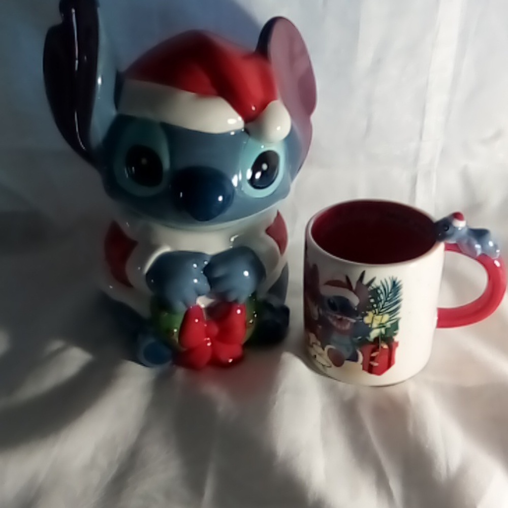 Lilo and Stitch Christmas Cookie Jar and mug NWT